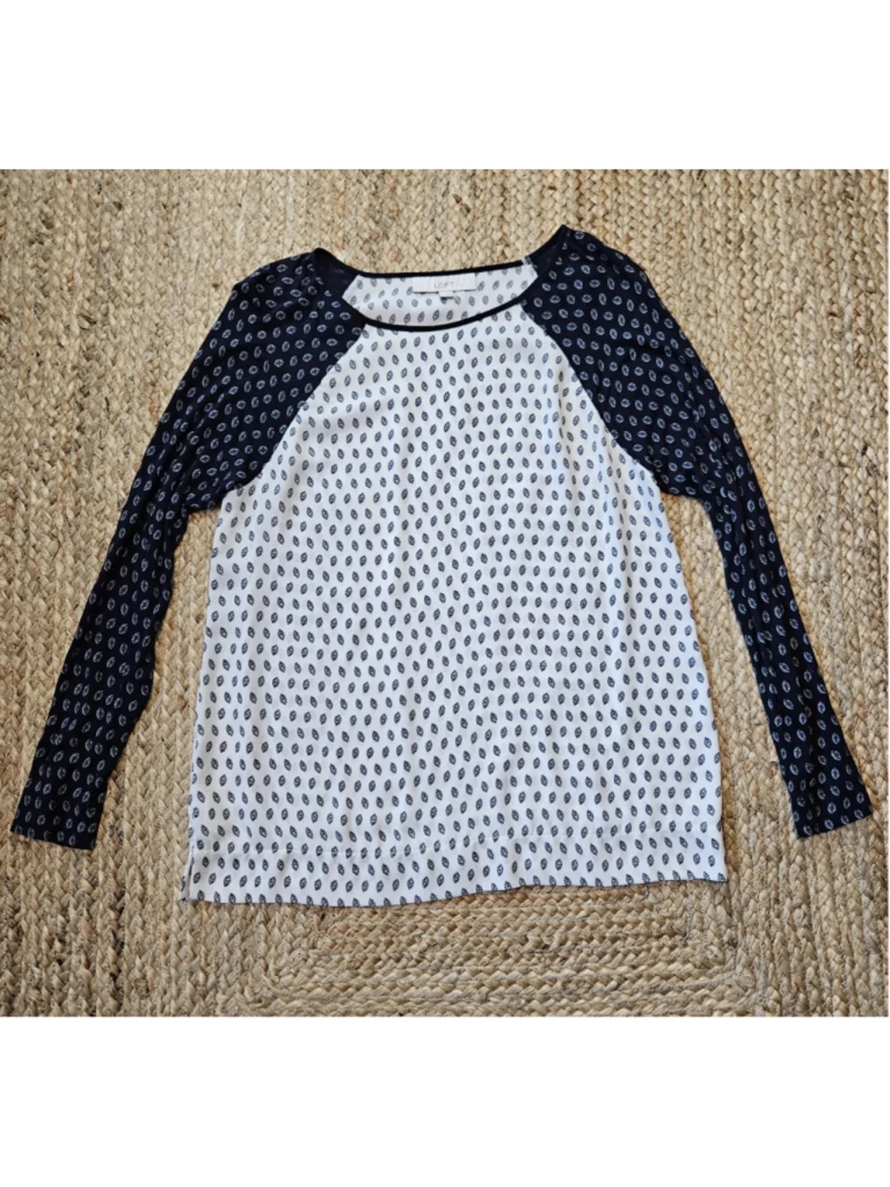 LOFT Mixed Media Long Sleeve Printed Fall Shirt Top S